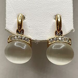 Stunning Roman White Cat Eye Gold Tone Drop Dangle Earrings Boho Rhinestone